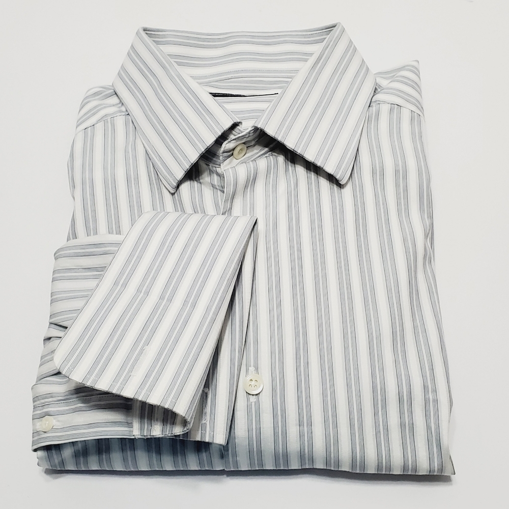 David Donahue Gray Stripe Pattern Men's French Cuff Dress Shirt 16.5-32/33"
